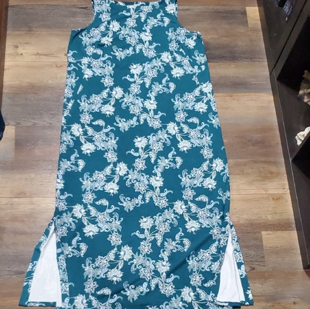 J. Jill Teal and White Floral Maxi Dress